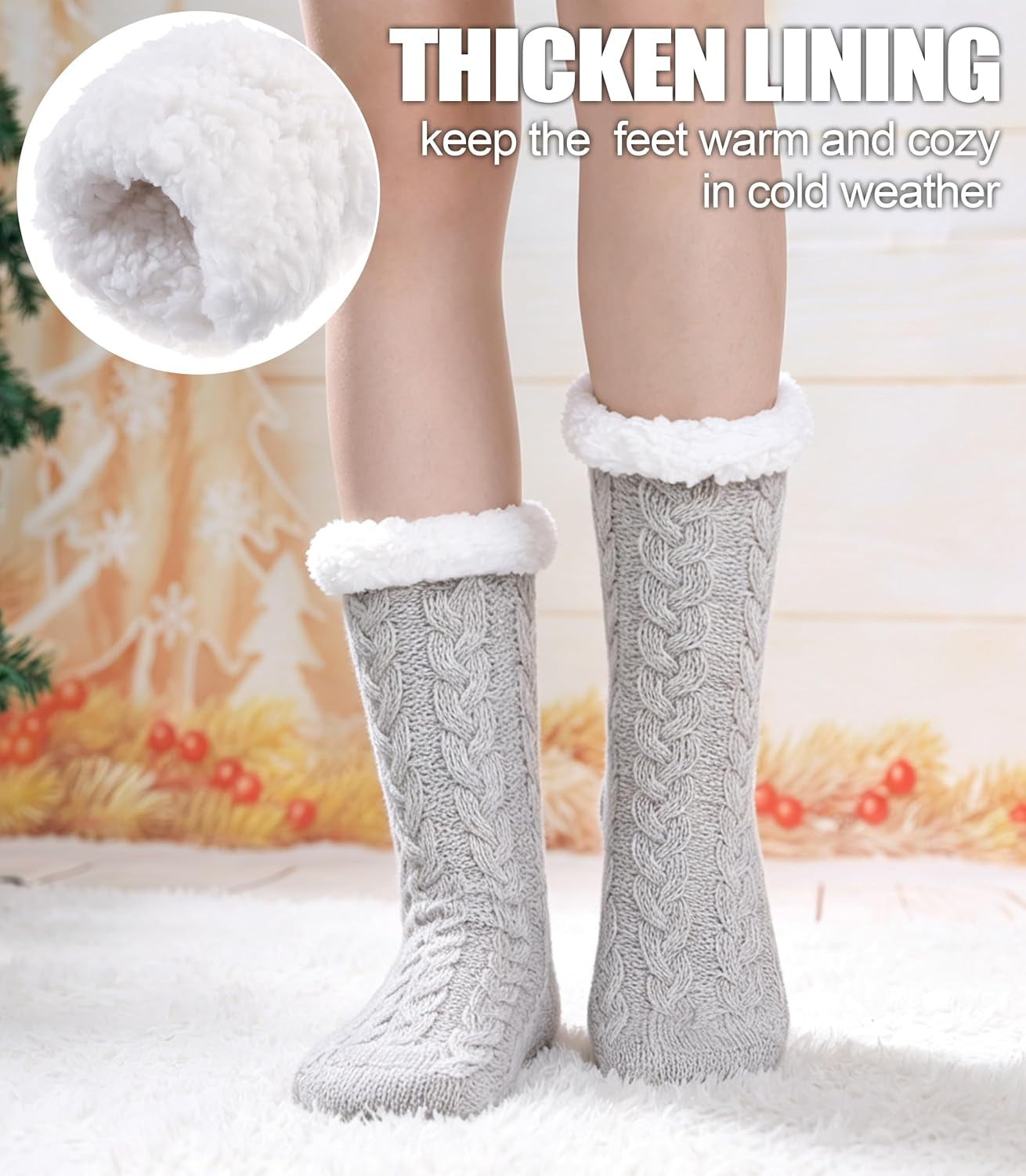 Women'S Winter Super Soft Warm Cozy Fleece Lined Fuzzy Slipper Socks with Grippers