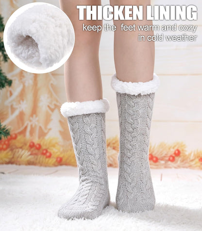 Women'S Winter Super Soft Warm Cozy Fleece Lined Fuzzy Slipper Socks with Grippers