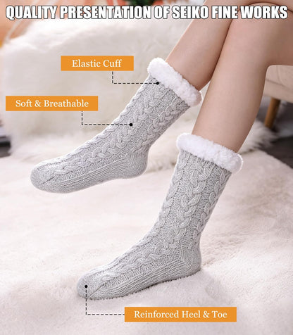Women'S Winter Super Soft Warm Cozy Fleece Lined Fuzzy Slipper Socks with Grippers