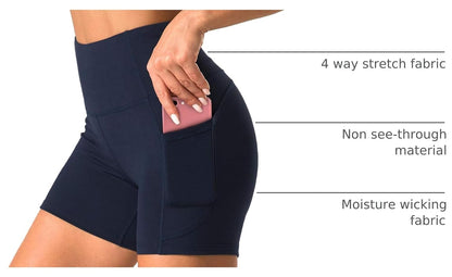 Women'S High Waist Workout Shorts with 2 Side Pockets Stretch Tummy Control Athletic Shorts for Gym Yoga Running