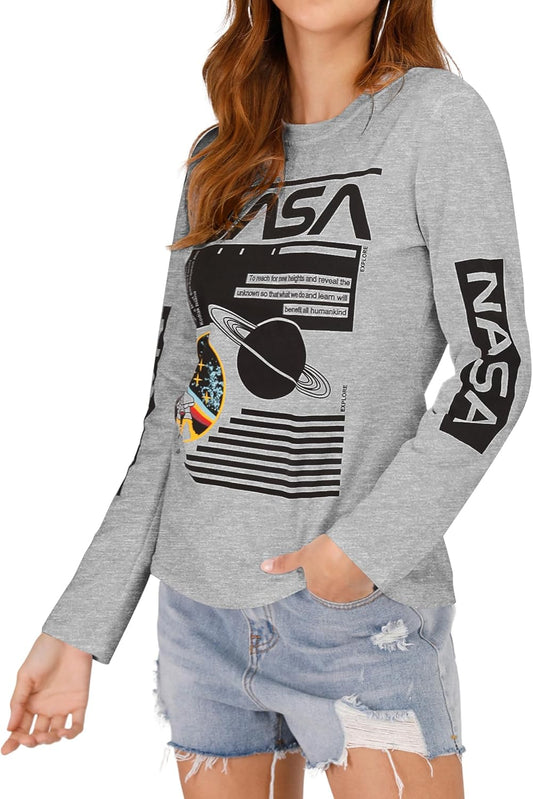 Women Long Sleeve Graphic Shirts NASA Space Letter Print | Crew Neck Tee Tops Tshirt,Fashion T-Shirts,For Spring Fall Winter