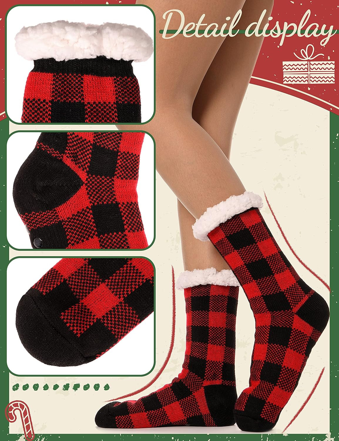 Womens Girls Slipper Socks, Fuzzy Cabin Winter Thick Grips Socks