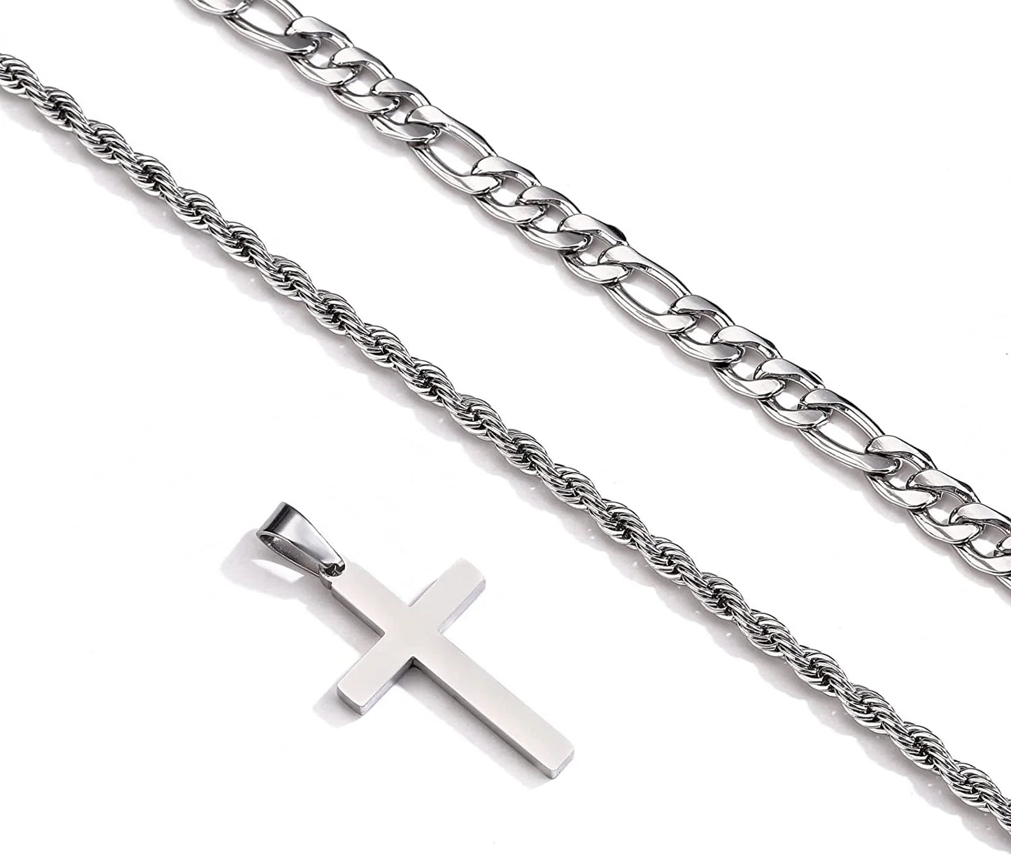 First Communion Graduation Fathers Day Jewelry Gifts for Men Boys Teen Dad Son Silver Cross Necklaces Stainless Steel Cross Pendant Chain Dad Him Kids Catholic Religious Christian Birthday
