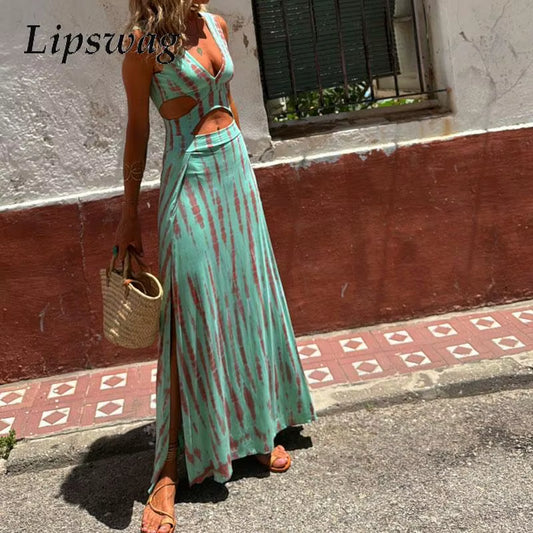 Elegant Sleeveless Split Long Dress for Women