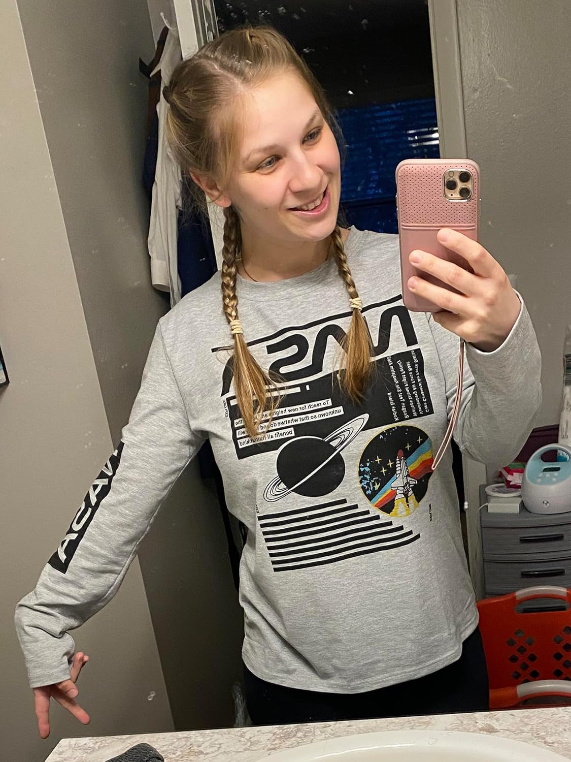 Women Long Sleeve Graphic Shirts NASA Space Letter Print | Crew Neck Tee Tops Tshirt,Fashion T-Shirts,For Spring Fall Winter