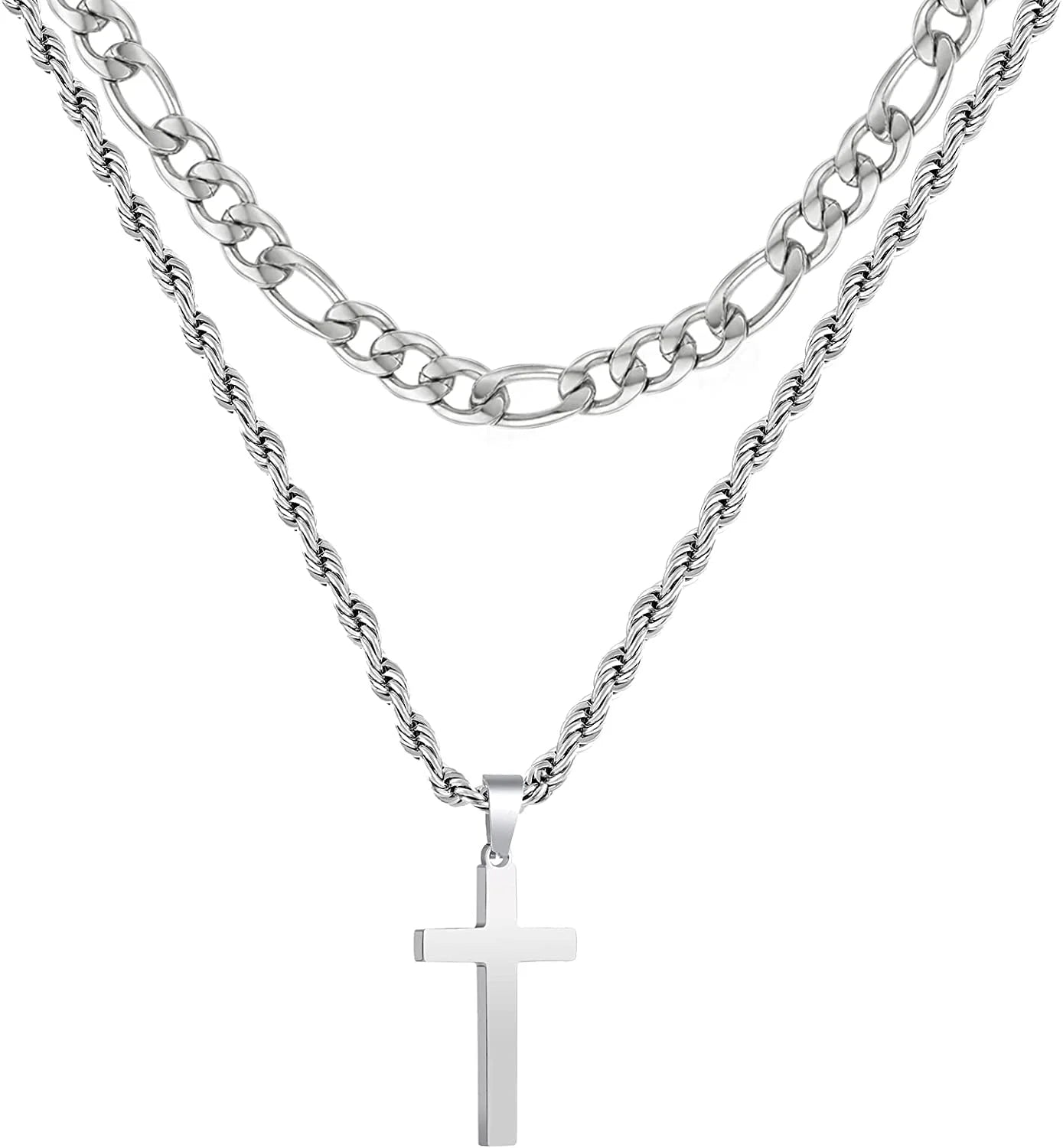 First Communion Graduation Fathers Day Jewelry Gifts for Men Boys Teen Dad Son Silver Cross Necklaces Stainless Steel Cross Pendant Chain Dad Him Kids Catholic Religious Christian Birthday