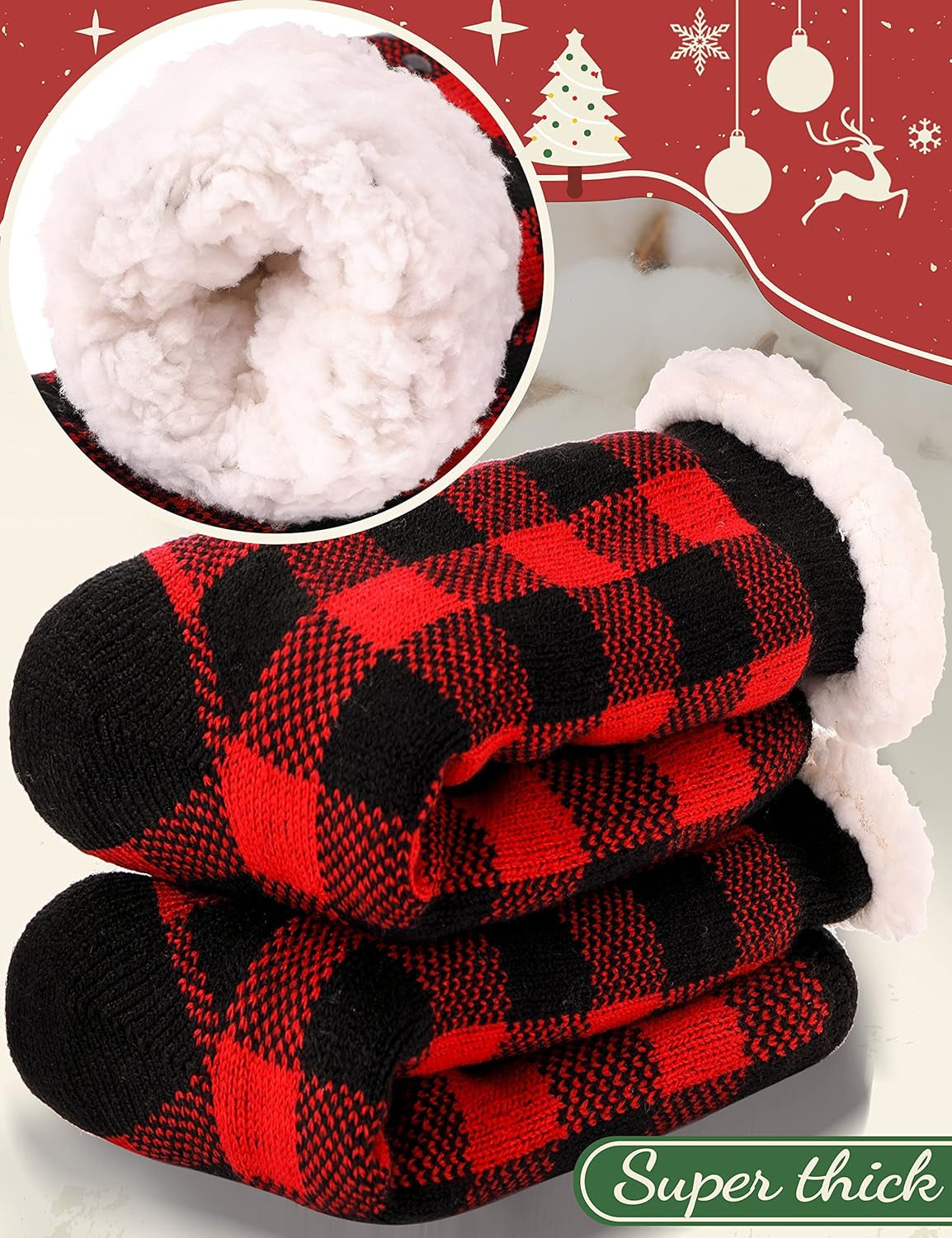 Womens Girls Slipper Socks, Fuzzy Cabin Winter Thick Grips Socks
