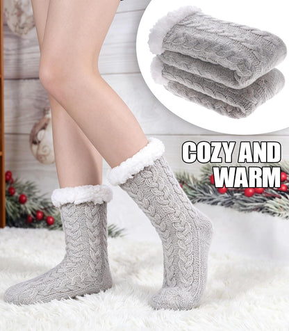 Women'S Winter Super Soft Warm Cozy Fleece Lined Fuzzy Slipper Socks with Grippers