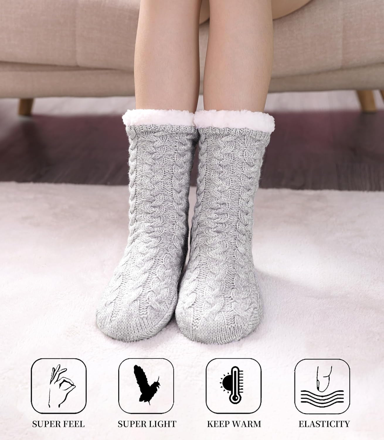 Women'S Winter Super Soft Warm Cozy Fleece Lined Fuzzy Slipper Socks with Grippers