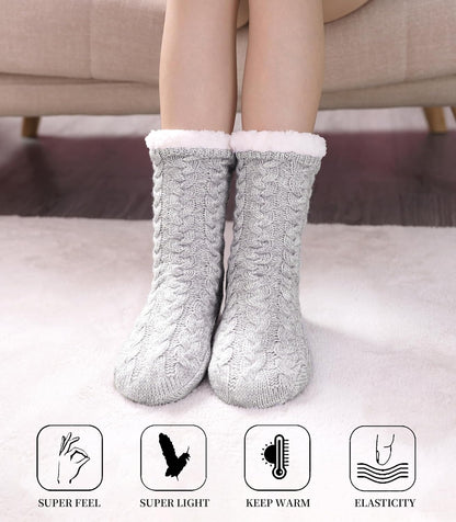 Women'S Winter Super Soft Warm Cozy Fleece Lined Fuzzy Slipper Socks with Grippers